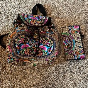 Matching embroidered purse & wallet set